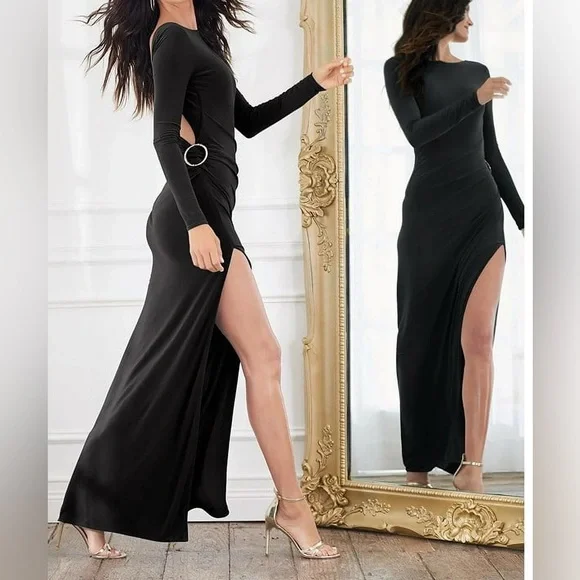 Venus Plunging Back Long Dress - Picture 2 of 7